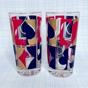 Vintage MCM Colony Poker Playing Card Barware Highball Glasses // Set of 2